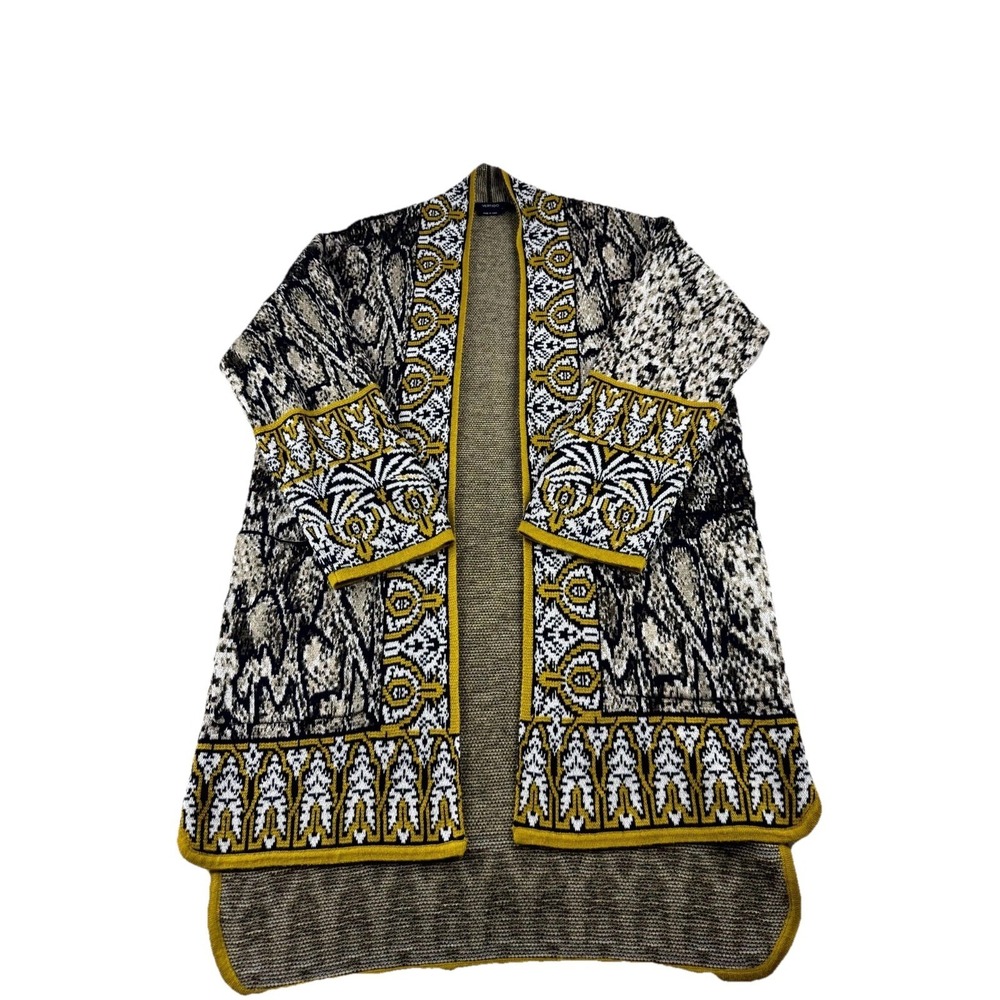 Vertigo Paris Open-Front Duster Cardigan Women's Small Black Gold Snake Print